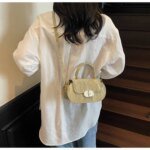 Elegant Mini Top Handle Handbag for Women – Chic Crossbody Purse with Gold Lock Closure in Pink, Green & Beige - Image 13