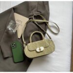 Elegant Mini Top Handle Handbag for Women – Chic Crossbody Purse with Gold Lock Closure in Pink, Green & Beige - Image 9