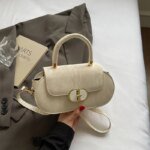 Elegant Mini Top Handle Handbag for Women – Chic Crossbody Purse with Gold Lock Closure in Pink, Green & Beige - Image 3