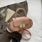 Elegant Mini Top Handle Handbag for Women – Chic Crossbody Purse with Gold Lock Closure in Pink, Green & Beige - Image 4
