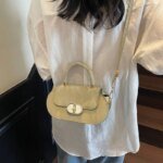 Elegant Mini Top Handle Handbag for Women – Chic Crossbody Purse with Gold Lock Closure in Pink, Green & Beige - Image 15