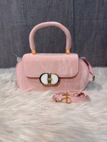 Elegant Mini Top Handle Handbag for Women – Chic Crossbody Purse with Gold Lock Closure in Pink, Green & Beige - Image 6
