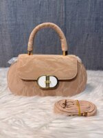 Elegant Mini Top Handle Handbag for Women – Chic Crossbody Purse with Gold Lock Closure in Pink, Green & Beige - Image 7