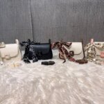 Trendy Mini Crossbody Bag for Women with Silk Scarf – Stylish Flap Shoulder Purse in Cream, Beige & Pink