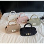 Elegant Mini Top Handle Handbag for Women – Chic Crossbody Purse with Gold Lock Closure in Pink, Green & Beige - Image 2