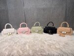 Elegant Mini Top Handle Handbag for Women – Chic Crossbody Purse with Gold Lock Closure in Pink, Green & Beige - Image 18