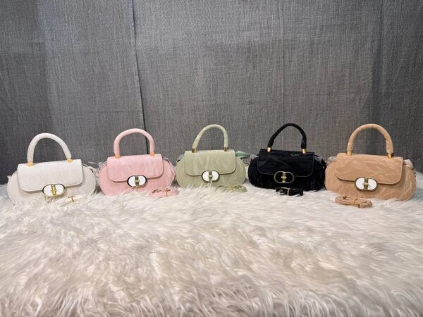 Elegant Mini Top Handle Handbag for Women – Chic Crossbody Purse with Gold Lock Closure in Pink, Green & Beige