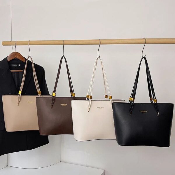 Minimalist Large Tote Bag for Women – Elegant Leather Shoulder Handbag for Work, Office & Everyday Use in Black, Beige & Cream