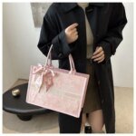 Elegant Floral Pattern Tote Bag with Scarf – Large Capacity Fashion Handbag for Women (Pink, Black, White, Silver) - Image 15