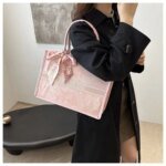 Elegant Floral Pattern Tote Bag with Scarf – Large Capacity Fashion Handbag for Women (Pink, Black, White, Silver) - Image 17
