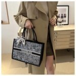 Elegant Floral Pattern Tote Bag with Scarf – Large Capacity Fashion Handbag for Women (Pink, Black, White, Silver) - Image 14