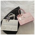 Elegant Floral Pattern Tote Bag with Scarf – Large Capacity Fashion Handbag for Women (Pink, Black, White, Silver) - Image 7
