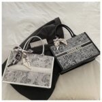 Elegant Floral Pattern Tote Bag with Scarf – Large Capacity Fashion Handbag for Women (Pink, Black, White, Silver) - Image 8