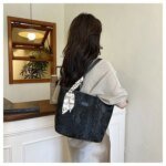 Large Tote Bag with Scarf Detail – Stylish Python Texture Shoulder Bag for Women (Brown, White, Silver, Black) - Image 10