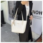 Large Tote Bag with Scarf Detail – Stylish Python Texture Shoulder Bag for Women (Brown, White, Silver, Black) - Image 11