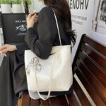 Large Tote Bag with Scarf Detail – Stylish Python Texture Shoulder Bag for Women (Brown, White, Silver, Black) - Image 18