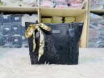 Large Tote Bag with Scarf Detail – Stylish Python Texture Shoulder Bag for Women (Brown, White, Silver, Black) - Image 5
