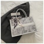 Elegant Floral Pattern Tote Bag with Scarf – Large Capacity Fashion Handbag for Women (Pink, Black, White, Silver) - Image 22