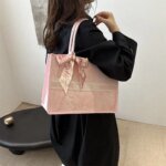 Elegant Floral Pattern Tote Bag with Scarf – Large Capacity Fashion Handbag for Women (Pink, Black, White, Silver) - Image 21