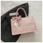 Elegant Floral Pattern Tote Bag with Scarf – Large Capacity Fashion Handbag for Women (Pink, Black, White, Silver) - Image 19