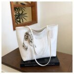 Large Tote Bag with Scarf Detail – Stylish Python Texture Shoulder Bag for Women (Brown, White, Silver, Black) - Image 8