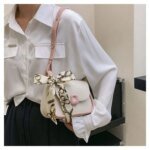 Trendy Mini Crossbody Bag for Women with Silk Scarf – Stylish Flap Shoulder Purse in Cream, Beige & Pink - Image 8