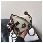 Trendy Mini Crossbody Bag for Women with Silk Scarf – Stylish Flap Shoulder Purse in Cream, Beige & Pink - Image 11