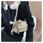 Trendy Mini Crossbody Bag for Women with Silk Scarf – Stylish Flap Shoulder Purse in Cream, Beige & Pink - Image 9