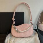 Elegant Mini Shoulder Bag with Pearl Chain – Trendy Women’s Handbag (White, Pink, Black, Ash) - Image 9