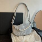 Elegant Mini Shoulder Bag with Pearl Chain – Trendy Women’s Handbag (White, Pink, Black, Ash) - Image 12