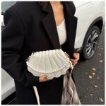 Elegant Shell Shape Pearl Handbag for Women – Trendy Crossbody & Shoulder Bag (Blue, White, Pink, Ash) - Image 33