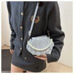 Elegant Shell Shape Pearl Handbag for Women – Trendy Crossbody & Shoulder Bag (Blue, White, Pink, Ash) - Image 28