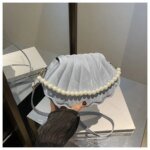 Elegant Shell Shape Pearl Handbag for Women – Trendy Crossbody & Shoulder Bag (Blue, White, Pink, Ash) - Image 10