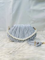 Elegant Shell Shape Pearl Handbag for Women – Trendy Crossbody & Shoulder Bag (Blue, White, Pink, Ash) - Image 3