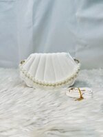 Elegant Shell Shape Pearl Handbag for Women – Trendy Crossbody & Shoulder Bag (Blue, White, Pink, Ash) - Image 4