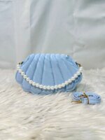 Elegant Shell Shape Pearl Handbag for Women – Trendy Crossbody & Shoulder Bag (Blue, White, Pink, Ash) - Image 5
