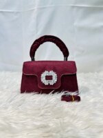 Elegant Top Handle Handbag with Crystal Buckle – Luxury Mini Crossbody Bag for Women (Dark Brown, Pink, Black, Burgundy, Mustard brown) - Image 7