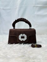 Elegant Top Handle Handbag with Crystal Buckle – Luxury Mini Crossbody Bag for Women (Dark Brown, Pink, Black, Burgundy, Mustard brown) - Image 5