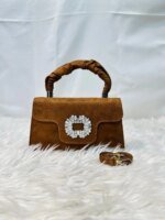 Elegant Top Handle Handbag with Crystal Buckle – Luxury Mini Crossbody Bag for Women (Dark Brown, Pink, Black, Burgundy, Mustard brown) - Image 4