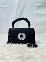 Elegant Top Handle Handbag with Crystal Buckle – Luxury Mini Crossbody Bag for Women (Dark Brown, Pink, Black, Burgundy, Mustard brown) - Image 3