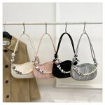 Elegant Mini Shoulder Bag with Pearl Chain – Trendy Women’s Handbag (White, Pink, Black, Ash) - Image 14