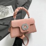 Elegant Top Handle Handbag with Crystal Buckle – Luxury Mini Crossbody Bag for Women (Dark Brown, Pink, Black, Burgundy, Mustard brown) - Image 25