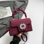 Elegant Top Handle Handbag with Crystal Buckle – Luxury Mini Crossbody Bag for Women (Dark Brown, Pink, Black, Burgundy, Mustard brown) - Image 24