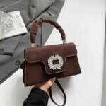 Elegant Top Handle Handbag with Crystal Buckle – Luxury Mini Crossbody Bag for Women (Dark Brown, Pink, Black, Burgundy, Mustard brown) - Image 23