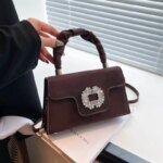 Elegant Top Handle Handbag with Crystal Buckle – Luxury Mini Crossbody Bag for Women (Dark Brown, Pink, Black, Burgundy, Mustard brown) - Image 12