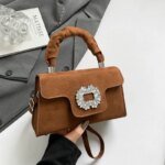 Elegant Top Handle Handbag with Crystal Buckle – Luxury Mini Crossbody Bag for Women (Dark Brown, Pink, Black, Burgundy, Mustard brown) - Image 9