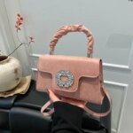 Elegant Top Handle Handbag with Crystal Buckle – Luxury Mini Crossbody Bag for Women (Dark Brown, Pink, Black, Burgundy, Mustard brown) - Image 21