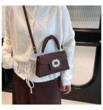 Elegant Top Handle Handbag with Crystal Buckle – Luxury Mini Crossbody Bag for Women (Dark Brown, Pink, Black, Burgundy, Mustard brown) - Image 22