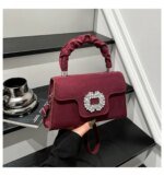 Elegant Top Handle Handbag with Crystal Buckle – Luxury Mini Crossbody Bag for Women (Dark Brown, Pink, Black, Burgundy, Mustard brown) - Image 19