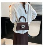 Elegant Top Handle Handbag with Crystal Buckle – Luxury Mini Crossbody Bag for Women (Dark Brown, Pink, Black, Burgundy, Mustard brown) - Image 16